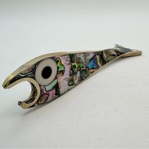 Mexico Alpaca Silver Abalone Fish Bottle Opener Barware Coastal Decor